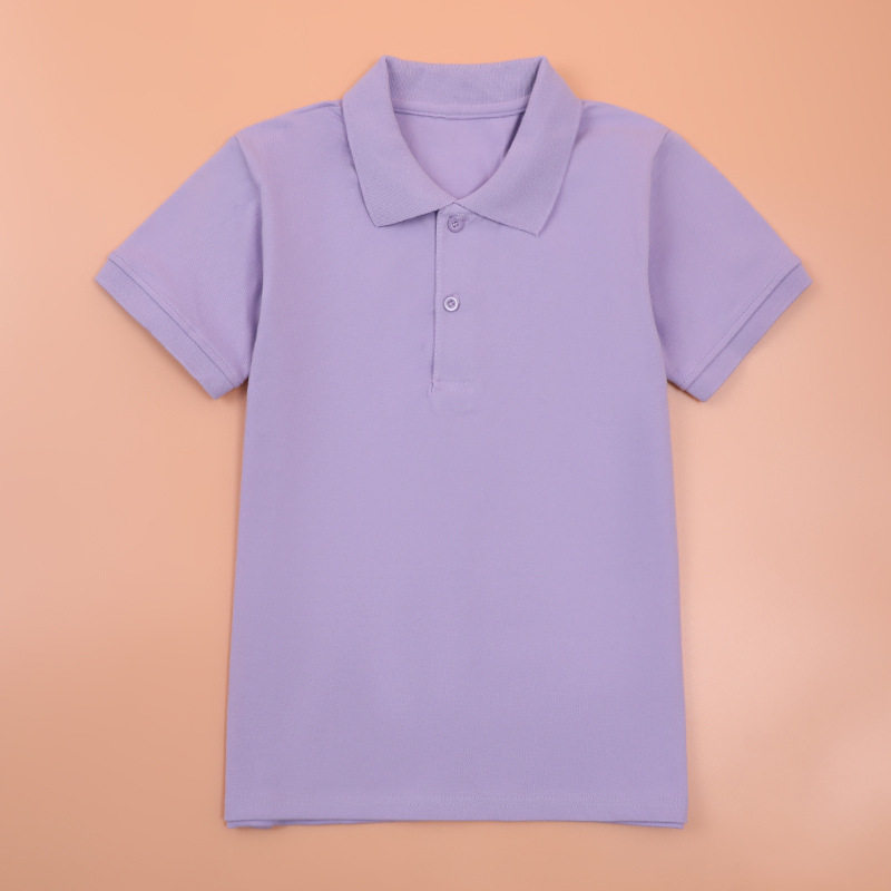 儿童夏季校服紫色短袖POLO衫男童女童蓝色中小学生浅粉色上衣图片