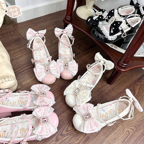 【现货】恋恋蕾丝 绵羊泡芙Lolita鞋蕾丝蝴蝶结少女中低跟鞋