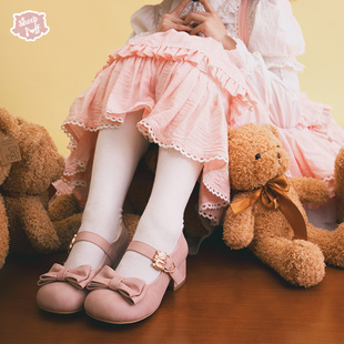 【现货十团】抱抱熊哑光做旧 绵羊泡芙Lolita小熊金属扣单鞋