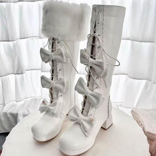 【收藏26年冬】人形物语 绵羊泡芙Lolita可拆毛边高跟秋冬长靴