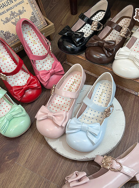 【现货】抱抱熊光泽色中低跟 绵羊泡芙Lolita小熊蝴蝶结单鞋