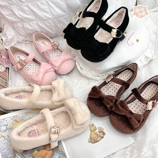 【现货】毛绒版抱抱熊 绵羊泡芙Lolita秋冬加绒单鞋
