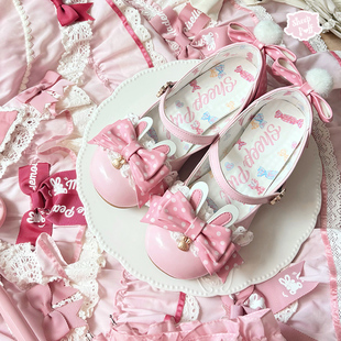 【尾款】小兔酱 绵羊泡芙Lolita甜美兔耳波点蝴蝶结单鞋