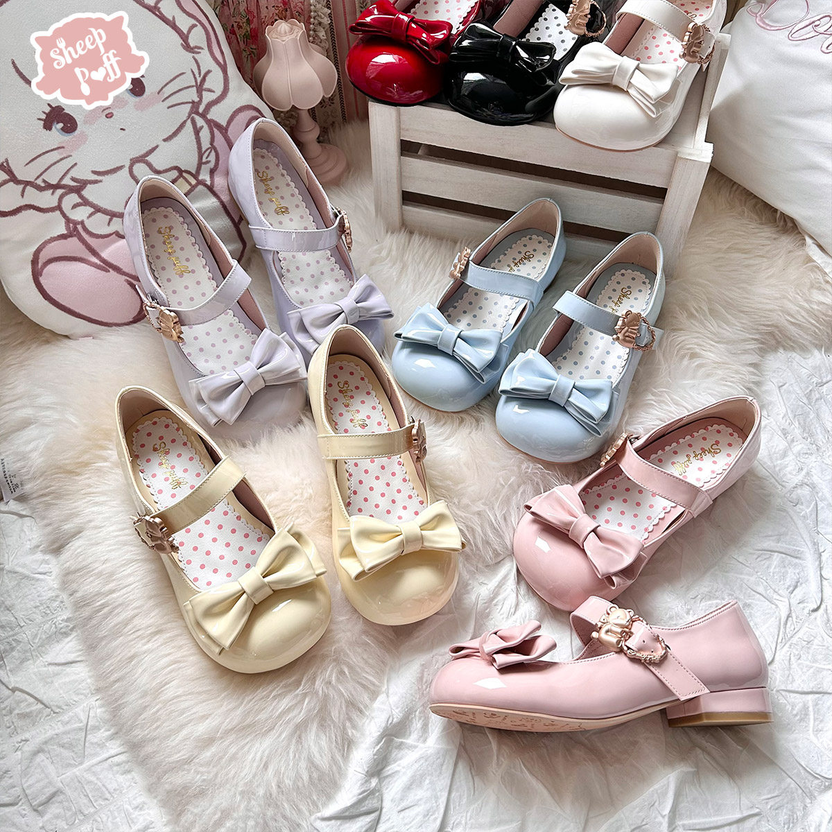 【现货十团】抱抱熊漆皮绵羊泡芙Lolita小熊金属扣蝴蝶结,模玩/动漫/周边/娃圈三坑/桌游,lolita洛丽塔鞋类,淘宝优惠券,粉丝福利购,淘宝优惠卷