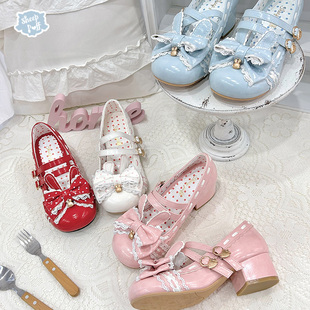【定金】莓果小兔 绵羊泡芙Lolita波点草莓兔耳中跟单鞋