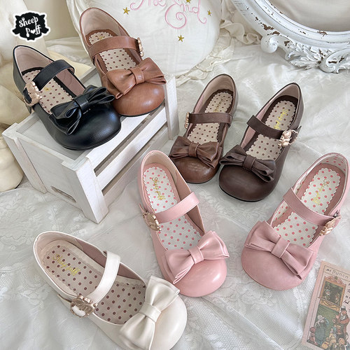 【现货】抱抱熊哑光做旧 绵羊泡芙Lolita小熊金属扣单鞋