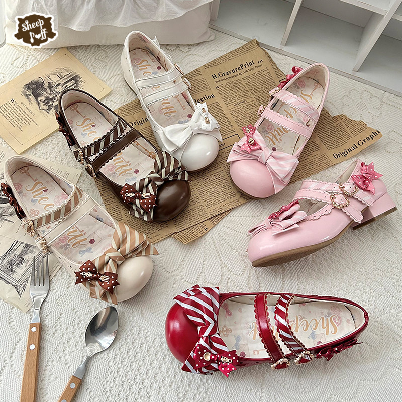 【定金】可可午餐 绵羊泡芙Lolita甜美低跟蝴蝶结条纹单鞋,模玩/动漫/周边/娃圈三坑/桌游,lolita洛丽塔鞋类,淘宝优惠券,粉丝福利购,淘宝优惠卷