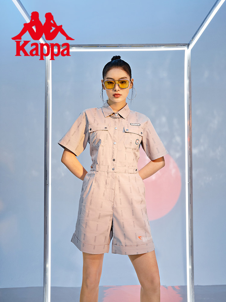 KAPPA KAPPA MARS 점프수트 여성 원피스 여름 스포츠 반팔 셔츠 솔리드 컬러 캐주얼 반바지