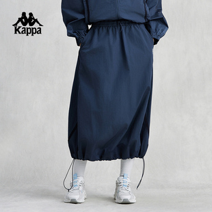 Kappa卡帕复古短裙2024新款 女夏拼接中长裙潮流灯笼裙K0E42QQ21