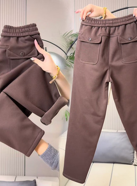 冬季新款2025超火加绒裤子女百搭显瘦休闲哈伦裤加厚高腰女式卫裤