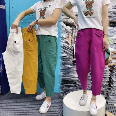 高腰百搭新款棉麻九分裤