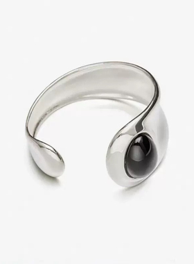 张悦儿同款黑玛瑙宽面开口手镯女