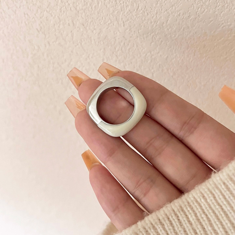 原创设计金属白珐琅拼接戒指女