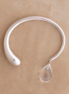白水晶水滴开口手镯女