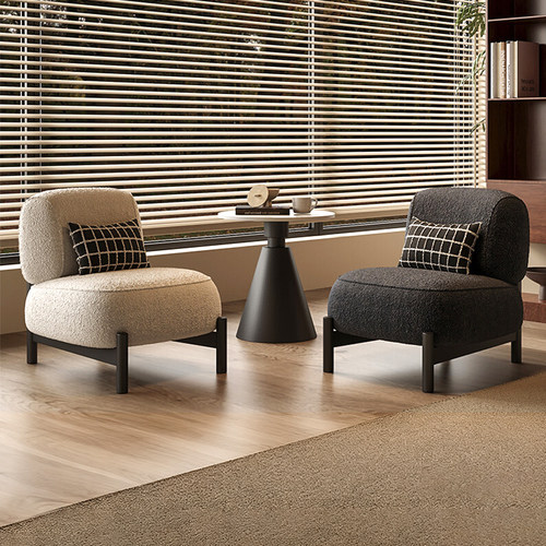 中古奶油风羊羔绒单人沙发椅