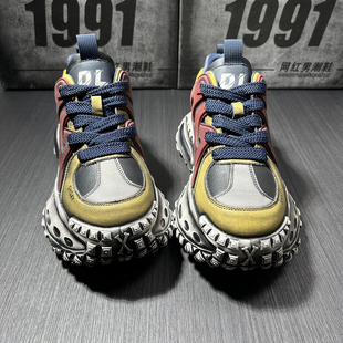 女鞋 男鞋 铆钉镂空未来感设计街头潮酷高帮鞋 限量拼接色厚底运动鞋