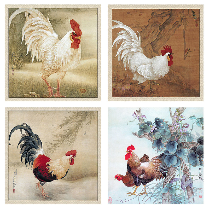 招财大公鸡挂画金鸡报晓风水镇宅手绘工笔画客厅餐厅雄鸡壁画布画