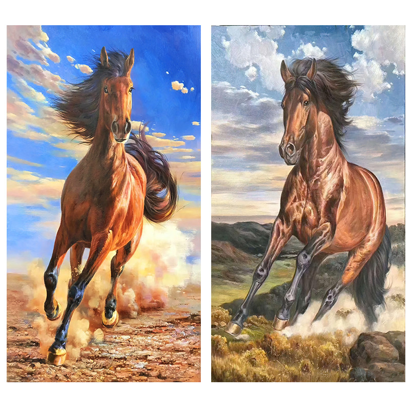 八骏图玄关挂画客厅进门壁画书房马到成功背景墙走廊过道竖版墙画