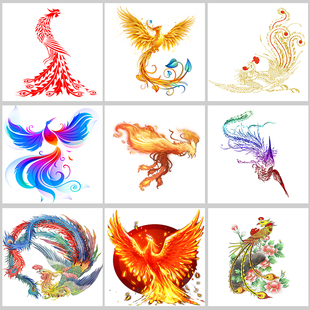 中式民俗风水凤凰图腾贴画布画墙画火凤凰壁画粘贴喷绘打印画芯