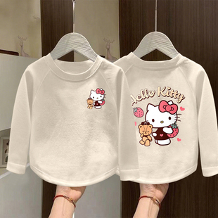 2025春秋款 潮牌纯棉t恤舒适圆领上衣 杏色女童打底衫 可爱甜美长袖