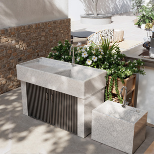 花岗岩洗衣池台盆室外庭院一体洗手盆带搓衣板户外阳台洗衣柜水槽