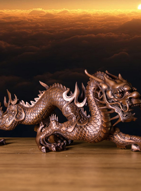 紫铜蛟龙摆件客厅玄关办公室桌面生肖装饰工艺品开业送礼