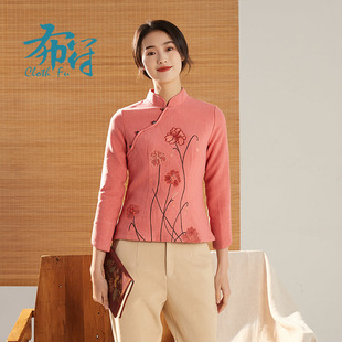 布符新款原创复古手工盘扣立领绣花保暖中国风唐装上衣女