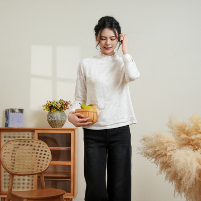 木耳花边长袖衬衫布符上衣