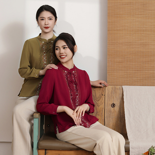 布符春新款原创中式上衣复古休闲打底国风小衫内搭流行刺绣女