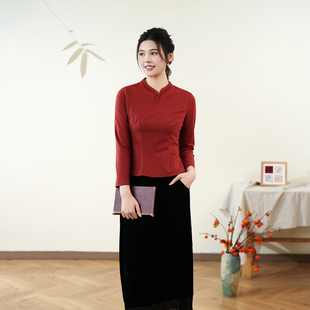 布符「红针织连立领珠绣旗袍上衣」2025年秋季新品中式偏襟女衫