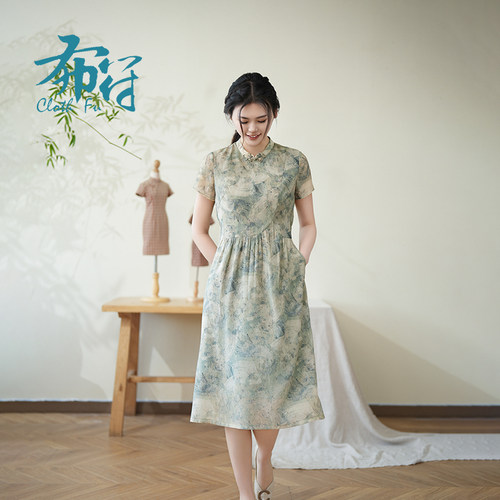布符夏季新款碎花连衣裙中式盘花扣国风旗袍裙时尚舒适女裙