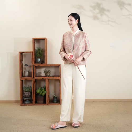 布符新中式「八达运提花出芽翻袖外套」2026年春季新品小香风女装
