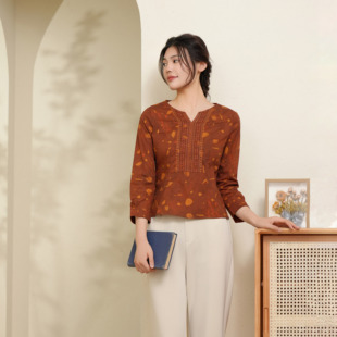 女装 开口领刺绣上衣国风中式 复古休闲日常宽松 新品 布符年秋季