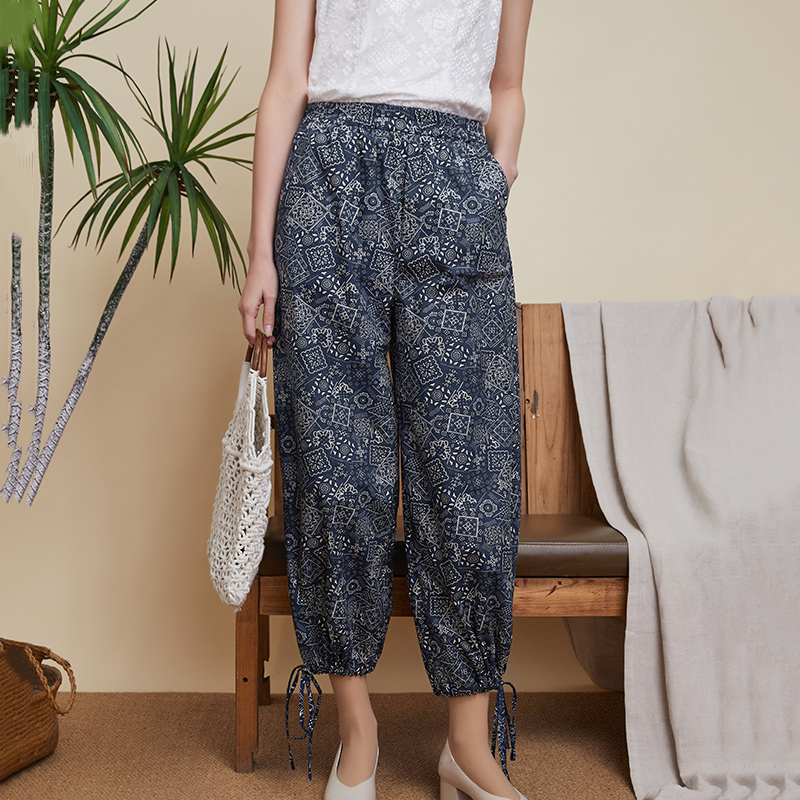 布符原创松紧腰复古阔腿裤