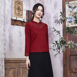 布符年冬季云肩绣旗袍上衣复古绣花改良中式修身长袖女装