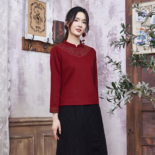 旗袍上衣绣花修身原创云肩