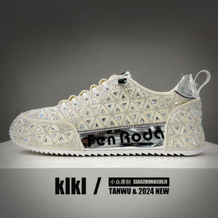 帆布透气一脚蹬休闲鞋 痞帅水钻男鞋 国潮网红炸街理发师增高老爹鞋