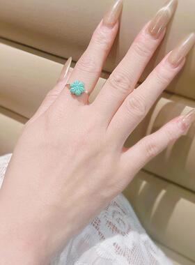 原矿绿松石花瓣戒指 美国注金不褪色指环 超细显白冷淡风新品礼物