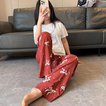 棉绸睡裤女夏季长裤直筒年轻人绵绸大码加长居家人造棉家居花裤子