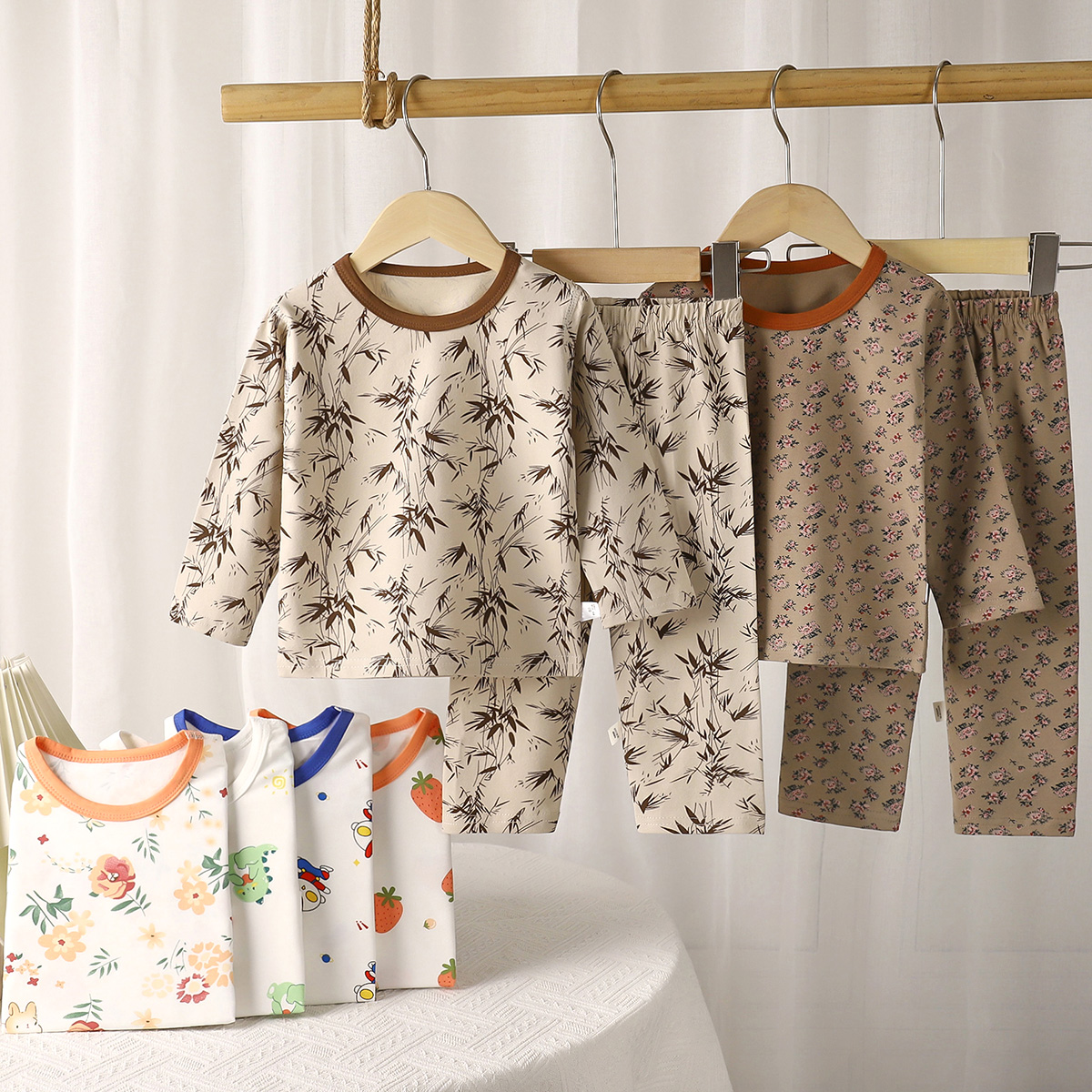 【200g莱卡棉】儿童家居服套装宝宝无骨睡衣男女童秋衣秋裤打底衫