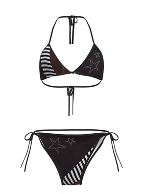 2025新款欧美条纹泳衣三点式性感辣妹比基尼女小胸聚拢分体泳装女