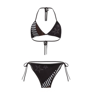 女 性感辣妹比基尼女小胸聚拢分体泳装 2025新款 欧美条纹泳衣三点式