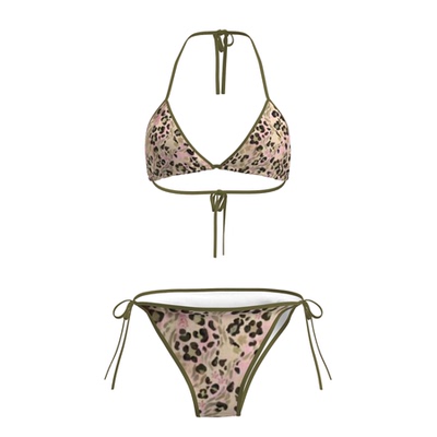 游泳衣带胸垫军色豹纹比基尼内衣