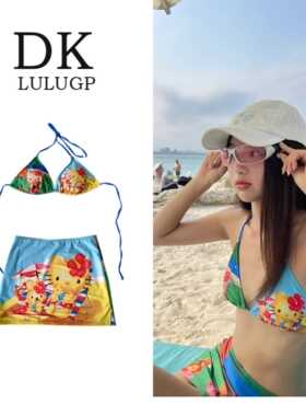 泳衣女2024新款hellokitty可爱少女分体比基尼辣妹风性感小胸泳装