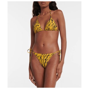 女士斑马纹女士Miami虎纹三角比基尼套装系带性感秋冬泡温泉内衣