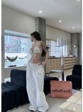 2024新款绑带挂脖字母印花内衣文胸+系带三角内裤比基尼泳衣套装