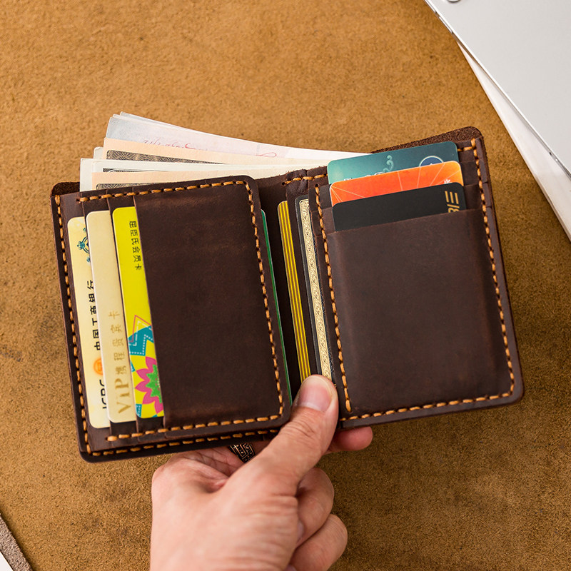 原创真皮钱包 短款超大容量疯马皮皮夹手工DIY材料包手缝三折钱夹