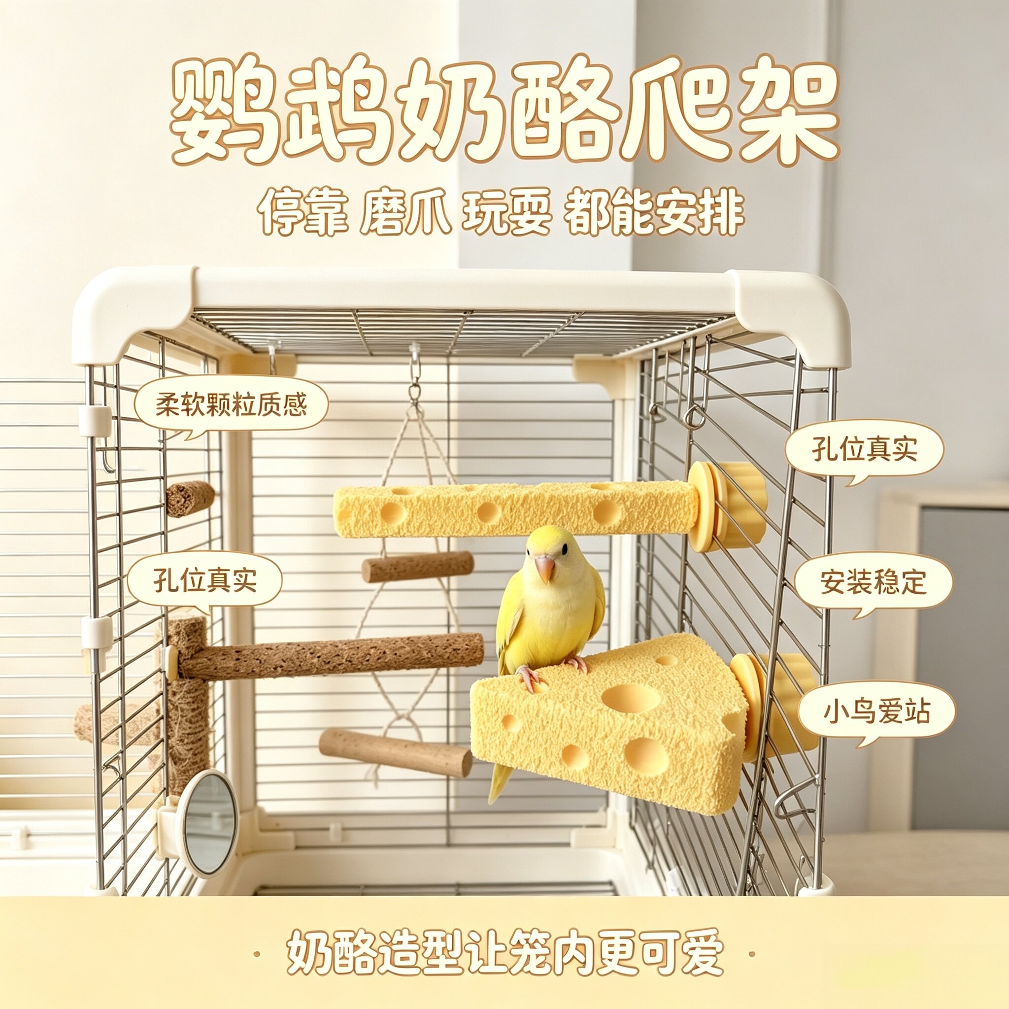 鹦鹉奶酪造型解闷站杆