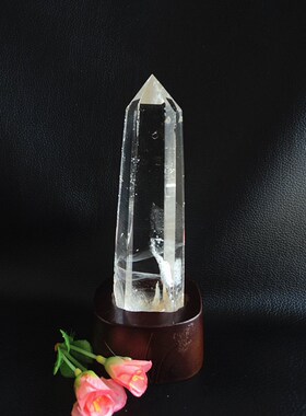 中国水晶矿石天然白水晶柱 摆件 高165×40mm净高145mm