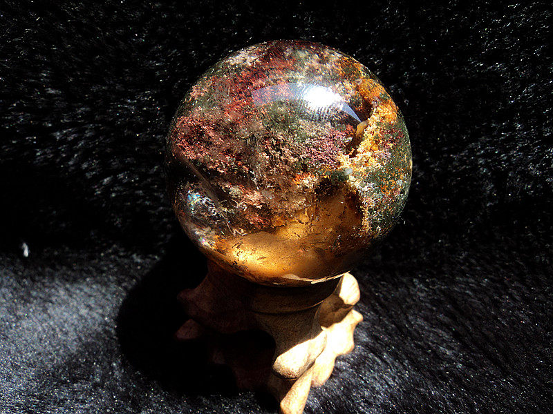 中国水晶矿石天然多色绿幽灵球红幽灵水晶球摆件43mm